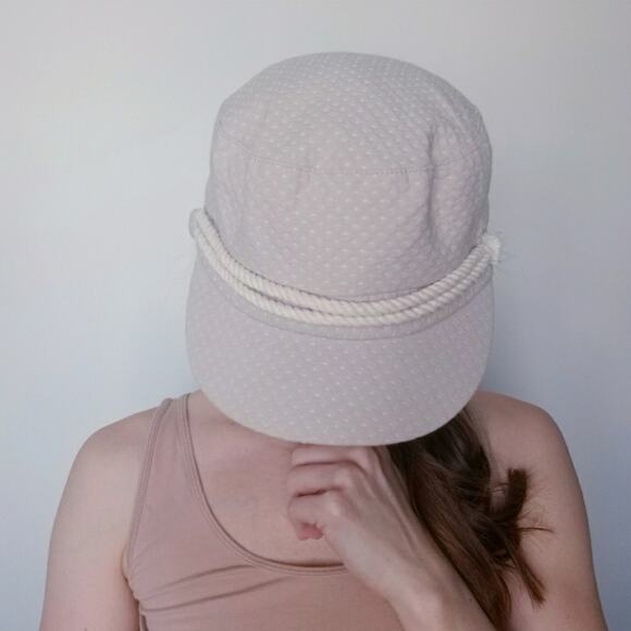 Grace Anthropologie Newsboy Hat Rope Detail Cream with White Polka Dots One Size - Picture 2 of 7